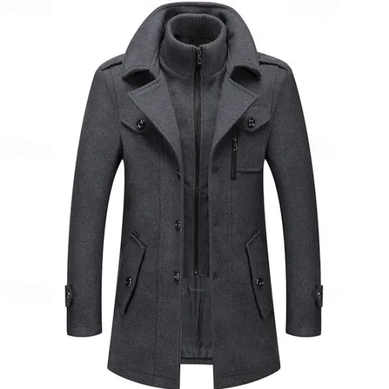 Discount OUKU Men's Winter Coat Wool Coat Overcoat Short Coat Outdoor Work Fall & Winter Wool Windproof Warm Outerwear Clothing Apparel Bustiers Essential Solid Colored Rolled collar Single Breasted