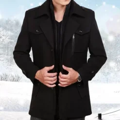 Discount OUKU Men's Winter Coat Wool Coat Overcoat Short Coat Outdoor Work Fall & Winter Wool Windproof Warm Outerwear Clothing Apparel Bustiers Essential Solid Colored Rolled collar Single Breasted