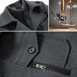 Discount OUKU Men's Winter Coat Wool Coat Overcoat Short Coat Outdoor Work Fall & Winter Wool Windproof Warm Outerwear Clothing Apparel Bustiers Essential Solid Colored Rolled collar Single Breasted
