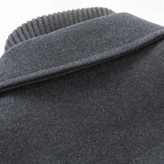Discount OUKU Men's Winter Coat Wool Coat Overcoat Short Coat Outdoor Work Fall & Winter Wool Windproof Warm Outerwear Clothing Apparel Bustiers Essential Solid Colored Rolled collar Single Breasted