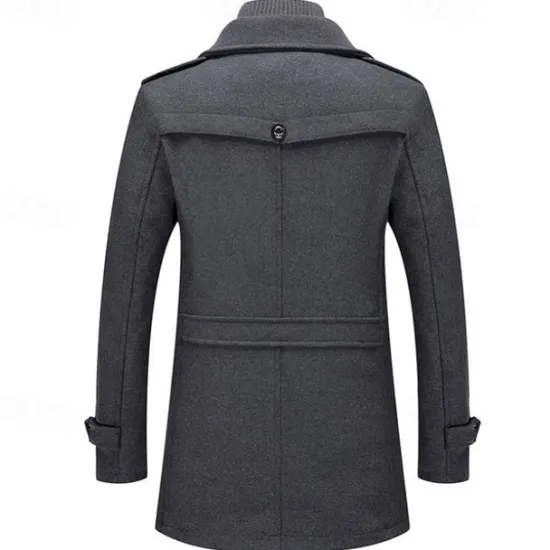 Discount OUKU Men's Winter Coat Wool Coat Overcoat Short Coat Outdoor Work Fall & Winter Wool Windproof Warm Outerwear Clothing Apparel Bustiers Essential Solid Colored Rolled collar Single Breasted