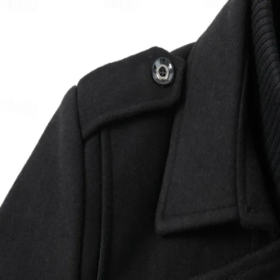 Discount OUKU Men's Winter Coat Wool Coat Overcoat Short Coat Outdoor Work Fall & Winter Wool Windproof Warm Outerwear Clothing Apparel Bustiers Essential Solid Colored Rolled collar Single Breasted