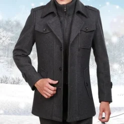 Discount OUKU Men's Winter Coat Wool Coat Overcoat Short Coat Outdoor Work Fall & Winter Wool Windproof Warm Outerwear Clothing Apparel Bustiers Essential Solid Colored Rolled collar Single Breasted