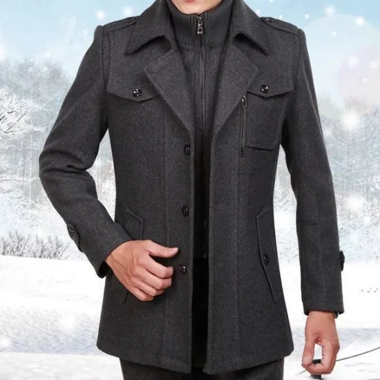 Discount OUKU Men's Winter Coat Wool Coat Overcoat Short Coat Outdoor Work Fall & Winter Wool Windproof Warm Outerwear Clothing Apparel Bustiers Essential Solid Colored Rolled collar Single Breasted