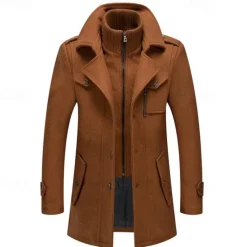 Discount OUKU Men's Winter Coat Wool Coat Overcoat Short Coat Outdoor Work Fall & Winter Wool Windproof Warm Outerwear Clothing Apparel Bustiers Essential Solid Colored Rolled collar Single Breasted