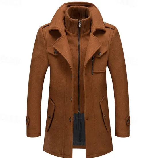 Discount OUKU Men's Winter Coat Wool Coat Overcoat Short Coat Outdoor Work Fall & Winter Wool Windproof Warm Outerwear Clothing Apparel Bustiers Essential Solid Colored Rolled collar Single Breasted