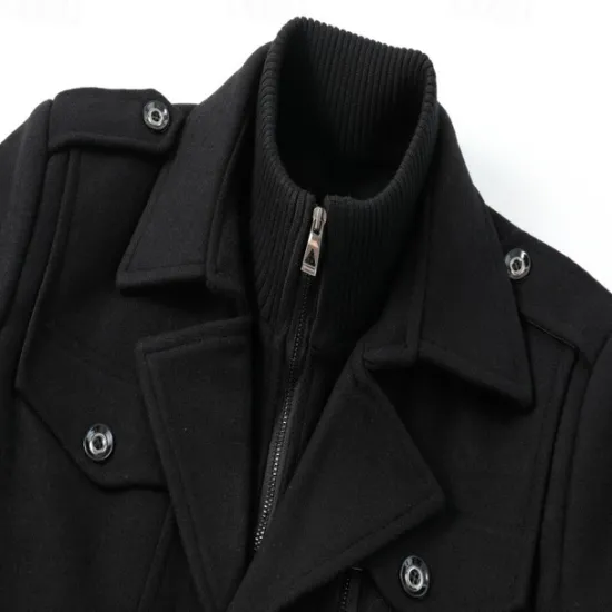 Discount OUKU Men's Winter Coat Wool Coat Overcoat Short Coat Outdoor Work Fall & Winter Wool Windproof Warm Outerwear Clothing Apparel Bustiers Essential Solid Colored Rolled collar Single Breasted