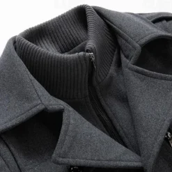 Discount OUKU Men's Winter Coat Wool Coat Overcoat Short Coat Outdoor Work Fall & Winter Wool Windproof Warm Outerwear Clothing Apparel Bustiers Essential Solid Colored Rolled collar Single Breasted