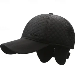 Online OUKU Men's Winter Hats Winter Warm Cap Winter Baseball Cap with Ear Flaps Winter Baseball Cap Black Dark Navy Polyester Adjustable Fashion Modern Contemporary Daily Wear Festival Plaid / Striped / Chevron