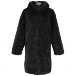 Online OUKU Men's Winter Jacket Fleece Jacket Faux Fur Coat Daily Vacation Thermal Warm Keep Warm Fleece Fall & Winter Plush Elegant Punk Hooded Long Black White Brown Jacket