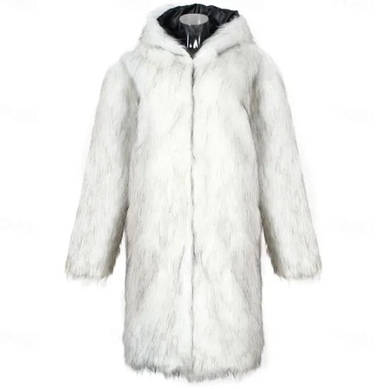 Online OUKU Men's Winter Jacket Fleece Jacket Faux Fur Coat Daily Vacation Thermal Warm Keep Warm Fleece Fall & Winter Plush Elegant Punk Hooded Long Black White Brown Jacket