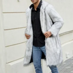 Sale OUKU Men's Winter Jacket Fleece Jacket Faux Fur Coat Daily Vacation Thermal Warm Keep Warm Fleece Fall & Winter Leopard Print Fashion Streetwear Hooded Long Black White Yellow Jacket