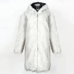 Sale OUKU Men's Winter Jacket Fleece Jacket Faux Fur Coat Daily Vacation Thermal Warm Keep Warm Fleece Fall & Winter Leopard Print Fashion Streetwear Hooded Long Black White Yellow Jacket