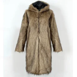 Sale OUKU Men's Winter Jacket Fleece Jacket Faux Fur Coat Daily Vacation Thermal Warm Keep Warm Fleece Fall & Winter Leopard Print Fashion Streetwear Hooded Long Black White Yellow Jacket