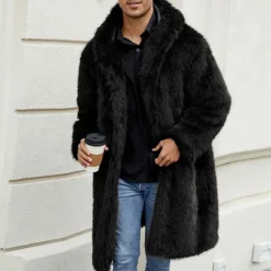 Sale OUKU Men's Winter Jacket Fleece Jacket Faux Fur Coat Daily Vacation Thermal Warm Keep Warm Fleece Fall & Winter Leopard Print Fashion Streetwear Hooded Long Black White Yellow Jacket