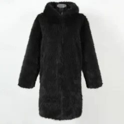 Sale OUKU Men's Winter Jacket Fleece Jacket Faux Fur Coat Daily Vacation Thermal Warm Keep Warm Fleece Fall & Winter Leopard Print Fashion Streetwear Hooded Long Black White Yellow Jacket