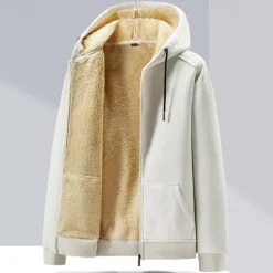 Best OUKU Men's Winter Jacket Fleece Jacket Padded Hoodie Jacket Zip Up Pocket Polyster Fleece lined Vacation Daily Wear Date Regular Fashion Casual Comfortable Thermal Warm Fall & Winter Solid / Plain Color