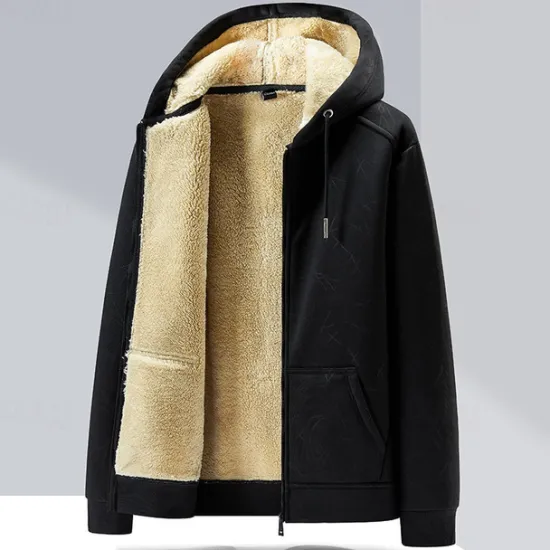 Best OUKU Men's Winter Jacket Fleece Jacket Padded Hoodie Jacket Zip Up Pocket Polyster Fleece lined Vacation Daily Wear Date Regular Fashion Casual Comfortable Thermal Warm Fall & Winter Solid / Plain Color
