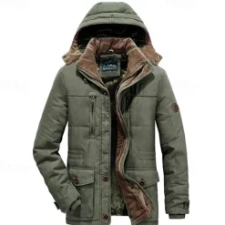 New OUKU Men's Winter Jacket Fleece Jacket Casual Jacket Hiking Parka Daily Vacation Thermal Warm Pocket Fleece Fall & Winter Plain Fashion Streetwear Hooded Regular Khaki Army Green Dark Blue Coffee Jacket