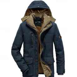New OUKU Men's Winter Jacket Fleece Jacket Casual Jacket Hiking Parka Daily Vacation Thermal Warm Pocket Fleece Fall & Winter Plain Fashion Streetwear Hooded Regular Khaki Army Green Dark Blue Coffee Jacket