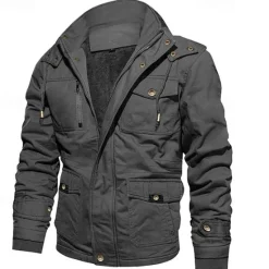 New OUKU Men's Winter Jacket Fleece Jacket Casual Jacket Daily Vacation Thermal Warm Pocket Fleece Fall & Winter Plain Fashion Streetwear Hooded Regular Black Navy Blue Khaki Army Green Dark Gray Jacket