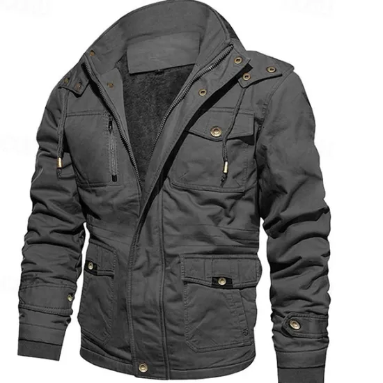New OUKU Men's Winter Jacket Fleece Jacket Casual Jacket Daily Vacation Thermal Warm Pocket Fleece Fall & Winter Plain Fashion Streetwear Hooded Regular Black Navy Blue Khaki Army Green Dark Gray Jacket