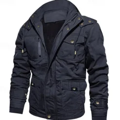 New OUKU Men's Winter Jacket Fleece Jacket Casual Jacket Daily Vacation Thermal Warm Pocket Fleece Fall & Winter Plain Fashion Streetwear Hooded Regular Black Navy Blue Khaki Army Green Dark Gray Jacket