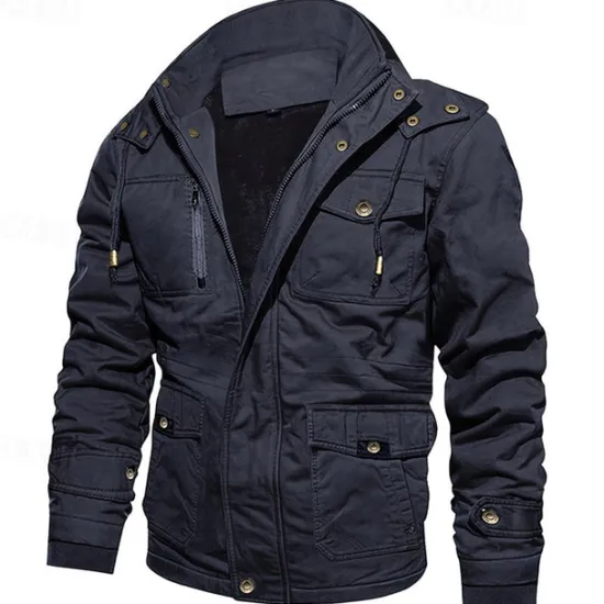New OUKU Men's Winter Jacket Fleece Jacket Casual Jacket Daily Vacation Thermal Warm Pocket Fleece Fall & Winter Plain Fashion Streetwear Hooded Regular Black Navy Blue Khaki Army Green Dark Gray Jacket