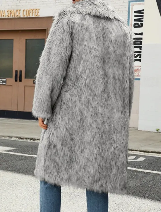 OUKU Men's Winter Jacket Fleece Jacket Faux Fur Coat Daily Vacation Thermal Warm Pocket Fleece Fall & Winter Solid Color Fashion Streetwear Lapel Long White Brown Gray Jacket