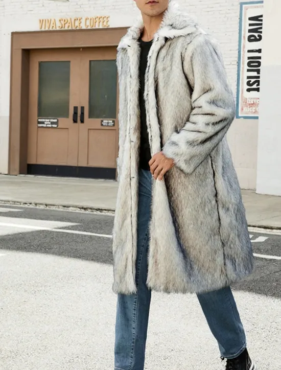 OUKU Men's Winter Jacket Fleece Jacket Faux Fur Coat Daily Vacation Thermal Warm Pocket Fleece Fall & Winter Solid Color Fashion Streetwear Lapel Long White Brown Gray Jacket