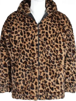 Discount OUKU Men's Winter Jacket Fleece Jacket Faux Fur Coat Daily Vacation Thermal Warm Pocket Fleece Fall & Winter Leopard Print Fashion Streetwear Hooded Regular Yellow Blue Green Jacket