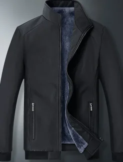 OUKU Men's Winter Jacket Fleece Jacket Casual Jacket Daily Vacation Thermal Warm Pocket Fleece Fall & Winter Plain Fashion Streetwear Stand Collar Regular Black Blue Jacket