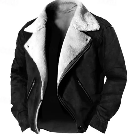 Hot OUKU Men's Winter Jacket Fleece Jacket Sherpa Jacket Faux Suede Jacket Vacation Daily Thermal Warm Pocket Fleece Fall & Winter Plain Fashion Streetwear Lapel Regular Faux Leather Black Brown Green Jacket