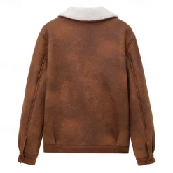 Hot OUKU Men's Winter Jacket Fleece Jacket Sherpa Jacket Faux Suede Jacket Vacation Daily Thermal Warm Pocket Fleece Fall & Winter Plain Fashion Streetwear Lapel Regular Faux Leather Black Brown Green Jacket