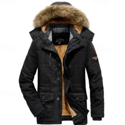 OUKU Men's Winter Jacket Fleece Jacket Casual Jacket Daily Vacation Thermal Warm Pocket Fleece Fall & Winter Plain Fashion Streetwear Hooded Regular Black Royal Blue Khaki Army Green Jacket