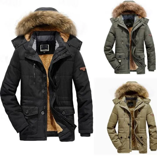 OUKU Men's Winter Jacket Fleece Jacket Casual Jacket Daily Vacation Thermal Warm Pocket Fleece Fall & Winter Plain Fashion Streetwear Hooded Regular Black Royal Blue Khaki Army Green Jacket
