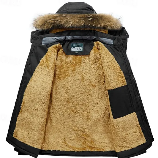 OUKU Men's Winter Jacket Fleece Jacket Casual Jacket Daily Vacation Thermal Warm Pocket Fleece Fall & Winter Plain Fashion Streetwear Hooded Regular Black Royal Blue Khaki Army Green Jacket