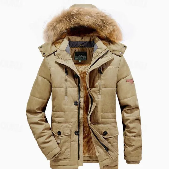 OUKU Men's Winter Jacket Fleece Jacket Casual Jacket Daily Vacation Thermal Warm Pocket Fleece Fall & Winter Plain Fashion Streetwear Hooded Regular Black Royal Blue Khaki Army Green Jacket