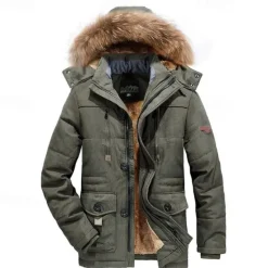 OUKU Men's Winter Jacket Fleece Jacket Casual Jacket Daily Vacation Thermal Warm Pocket Fleece Fall & Winter Plain Fashion Streetwear Hooded Regular Black Royal Blue Khaki Army Green Jacket