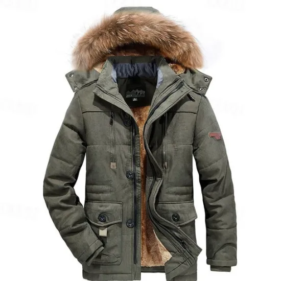 OUKU Men's Winter Jacket Fleece Jacket Casual Jacket Daily Vacation Thermal Warm Pocket Fleece Fall & Winter Plain Fashion Streetwear Hooded Regular Black Royal Blue Khaki Army Green Jacket