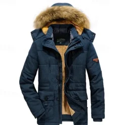 OUKU Men's Winter Jacket Fleece Jacket Casual Jacket Daily Vacation Thermal Warm Pocket Fleece Fall & Winter Plain Fashion Streetwear Hooded Regular Black Royal Blue Khaki Army Green Jacket