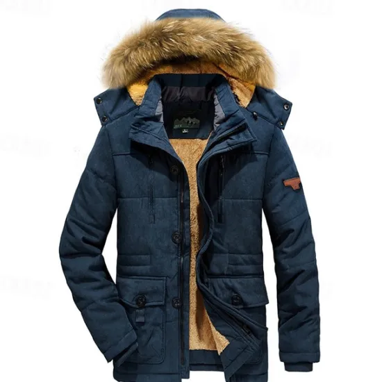 OUKU Men's Winter Jacket Fleece Jacket Casual Jacket Daily Vacation Thermal Warm Pocket Fleece Fall & Winter Plain Fashion Streetwear Hooded Regular Black Royal Blue Khaki Army Green Jacket