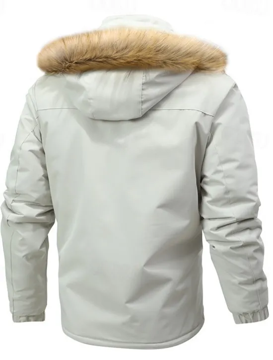 OUKU Men's Winter Jacket Fleece Jacket Hoodied Jacket Hiking Jacket Sports Outdoor Camping & Hiking Waterproof Windbreaker Fur Trim Detachable Hood Fall Winter Solid Color Active Hooded Regular Black