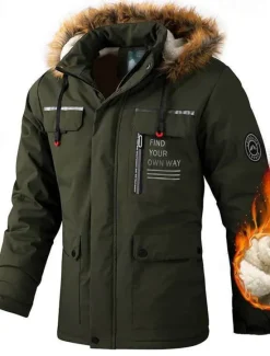 OUKU Men's Winter Jacket Fleece Jacket Hoodied Jacket Hiking Jacket Sports Outdoor Camping & Hiking Waterproof Windbreaker Fur Trim Detachable Hood Fall Winter Solid Color Active Hooded Regular Black