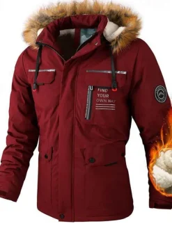 OUKU Men's Winter Jacket Fleece Jacket Hoodied Jacket Hiking Jacket Sports Outdoor Camping & Hiking Waterproof Windbreaker Fur Trim Detachable Hood Fall Winter Solid Color Active Hooded Regular Black