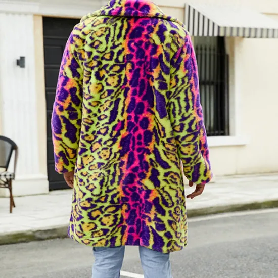 Discount OUKU Men's Winter Jacket Fleece Jacket Faux Fur Coat Daily Vacation Thermal Warm Pocket Fleece Fall & Winter Leopard Print Fashion Streetwear Lapel Long Jacket Green