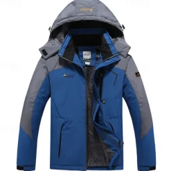 Best OUKU Men's Winter Jacket Fleece Jacket Raincoat Hiking Jacket Outdoor Daily Wear Warm Pocket Fall Winter Color Block Fashion Streetwear Hooded Regular Black Red Royal Blue Blue Ink Blue Jacket