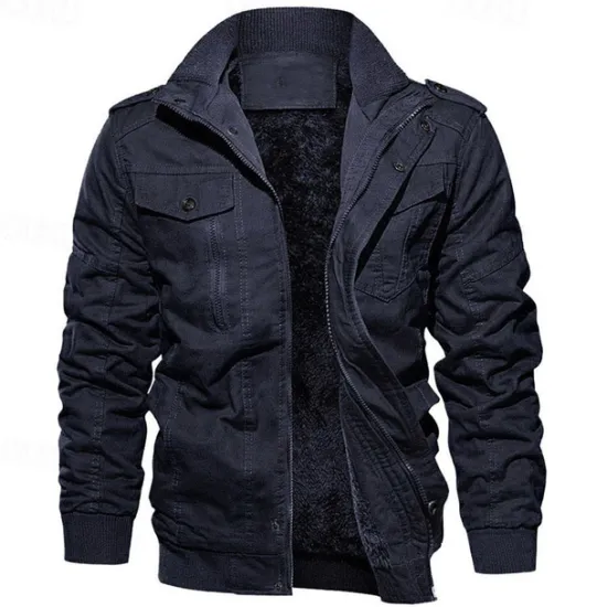 OUKU Men's Winter Jacket Fleece Jacket Casual Jacket Daily Vacation Thermal Warm Pocket Fleece Fall & Winter Plain Fashion Streetwear Stand Collar Regular Black Navy Blue Khaki Army Green Dark Gray Jacket