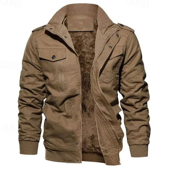OUKU Men's Winter Jacket Fleece Jacket Casual Jacket Daily Vacation Thermal Warm Pocket Fleece Fall & Winter Plain Fashion Streetwear Stand Collar Regular Black Navy Blue Khaki Army Green Dark Gray Jacket