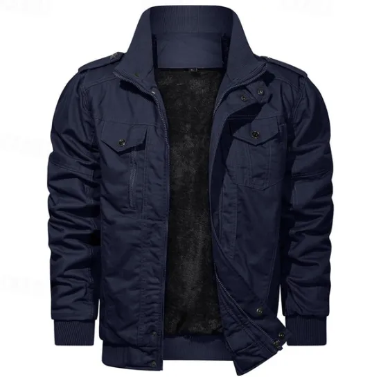 OUKU Men's Winter Jacket Fleece Jacket Casual Jacket Daily Vacation Thermal Warm Pocket Fleece Fall & Winter Plain Fashion Streetwear Stand Collar Regular Black Navy Blue Khaki Army Green Dark Gray Jacket